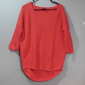 Express Women's Coral V-Neck Oversized 3/4 Sleeve Sweater , Size M